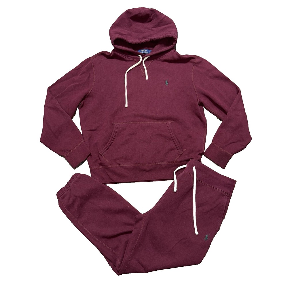 Polo Ralph Lauren Fleece Sweatsuit Jogger Hoodie Set Wine Red Men's Size Medium